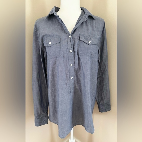 J. Crew Factory Chambray Half Button Lightweight Breezy Cotton Long Line Top - Picture 1 of 6